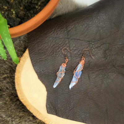 Copper wire wrapped kyanite earrings