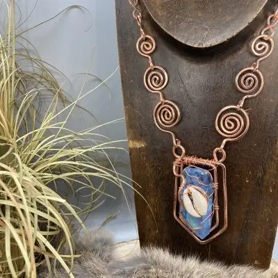 Aqua Aura Quartz / Cowrie Necklace
