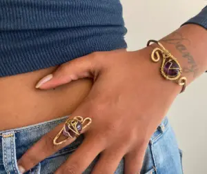 wire & stone jewelry; brass amethyst set