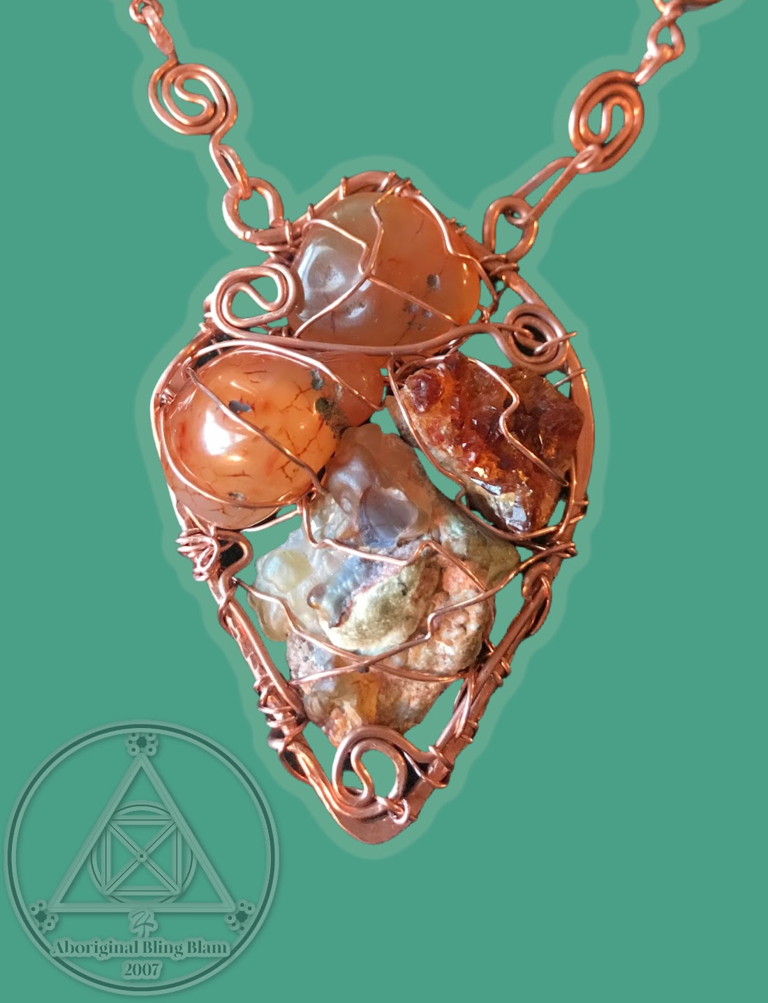 Wire & Stone Jewelry; Copper Amulet Pendant